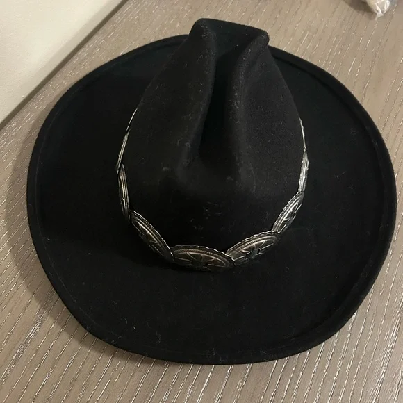 Authentic Toucan Collection Black Cowboy Hat with Silver Accents 100% Wool Felt